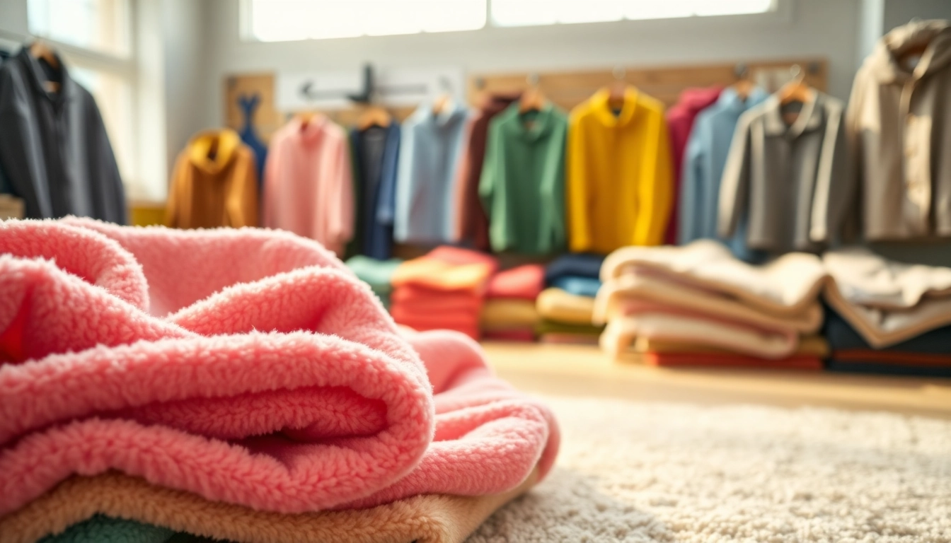 Fleece stoffen met verschillende texturen en kleuren in een creatieve opstelling